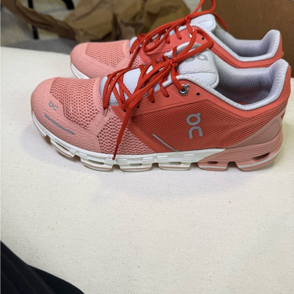 On Running Coral and White Athletic Shoes - Picture 3 of 7